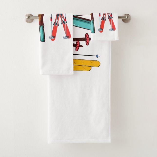 Funny Skiing Colourful Ski Skier  Bath Towel Set (Insitu)