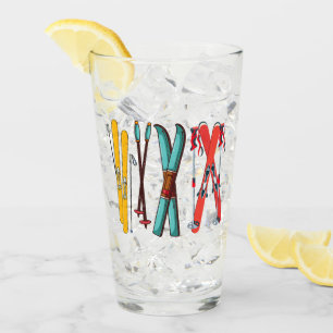 Funny Skiing Colourful Ski Skier  Glass