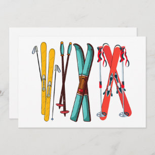 Funny Skiing Colourful Ski Skier Holiday Card