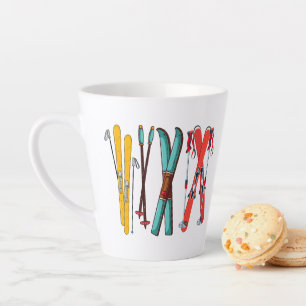Funny Skiing Colourful Ski Skier  Latte Mug