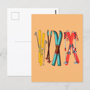 Funny Skiing Colourful Ski Skier Postcard