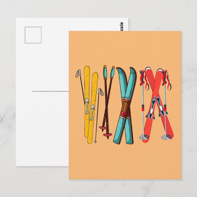 Funny Skiing Colourful Ski Skier  Postcard (Front/Back)
