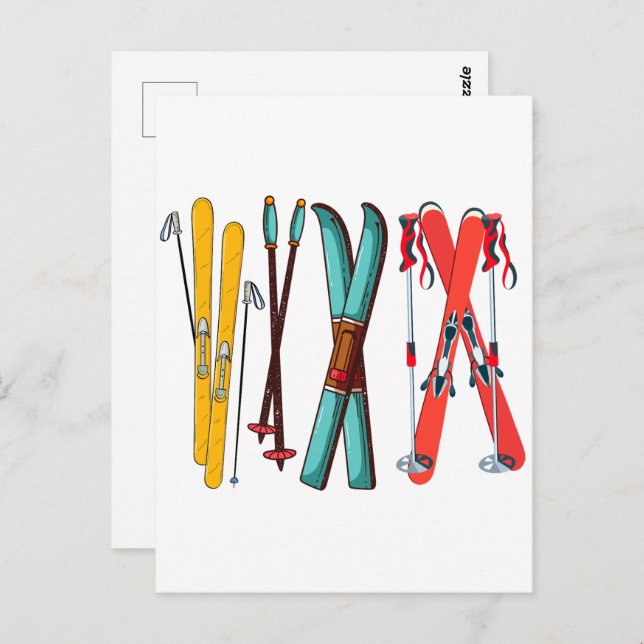 Funny Skiing Colourful Ski Skier  Postcard (Front/Back)