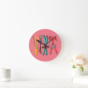 Funny Skiing Colourful Ski Skier Round Clock