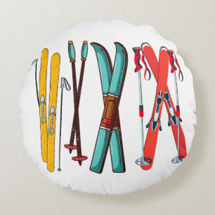 Funny Skiing Colourful Ski Skier Round Cushion