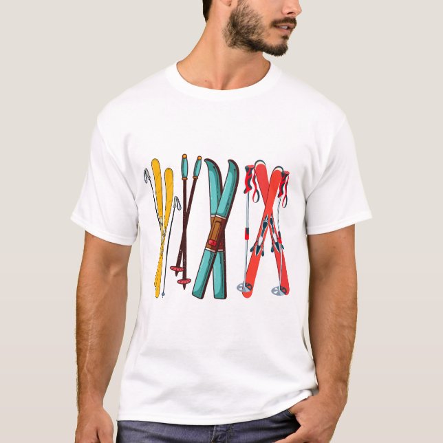 Funny Skiing Colourful Ski Skier  T-Shirt (Front)