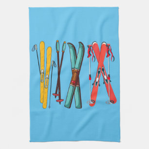 Funny Skiing Colourful Ski Skier  Tea Towel