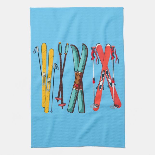Funny Skiing Colourful Ski Skier  Tea Towel (Vertical)