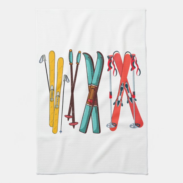 Funny Skiing Colourful Ski Skier  Tea Towel (Vertical)