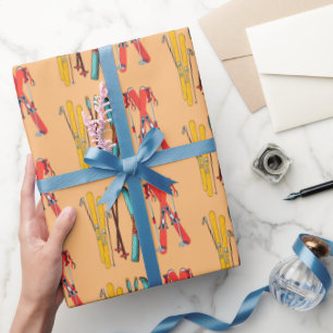 Funny Skiing Colourful Ski Skier  Wrapping Paper