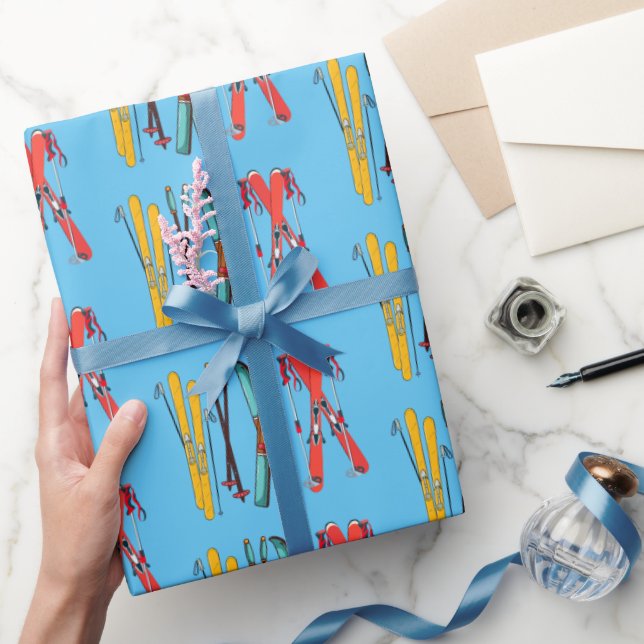 Funny Skiing Colourful Ski Skier  Wrapping Paper (Gifting)