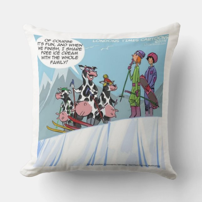 Funny Skiing Cows Jumbo Cotton Throw Pillow (Front)