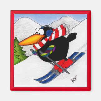 Funny skiing crow magnet