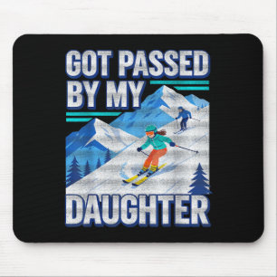 Funny skiing dad got passed by daughter skier art mouse pad