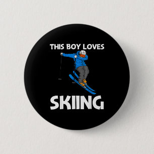 Funny skiing design for boys kids winter sport sno 6 cm round badge