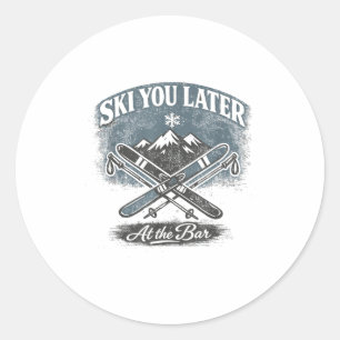 Funny skiing design for ski lover men or women  classic round sticker
