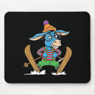Funny Skiing Donkey Alpine Winter Cartoon Apres Sk Mouse Pad