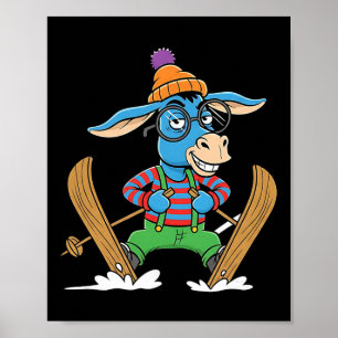 Funny Skiing Donkey Alpine Winter Cartoon Apres Sk Poster