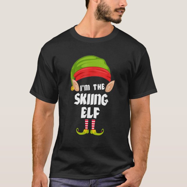 Funny Skiing Elf Matching Family Group PJ Christma T-Shirt (Front)