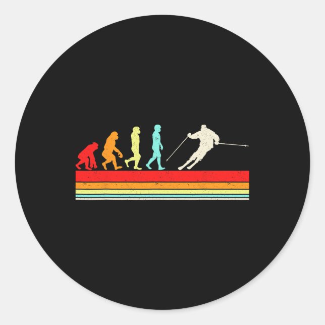 Funny Skiing Evolution Winter Sports Retro Design  Classic Round Sticker (Front)