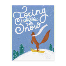 Funny Skiing Fox Christmas Postcard