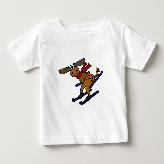 Funny Skiing Moose Baby T-Shirt (Front)
