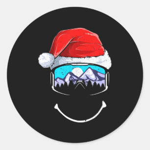 Funny skiing mountain santa hat merry christmas classic round sticker