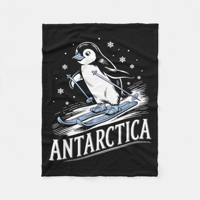 Funny skiing penguin antarctica winter vacation fleece blanket (Front)
