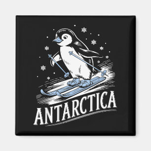 Funny skiing penguin antarctica winter vacation magnet