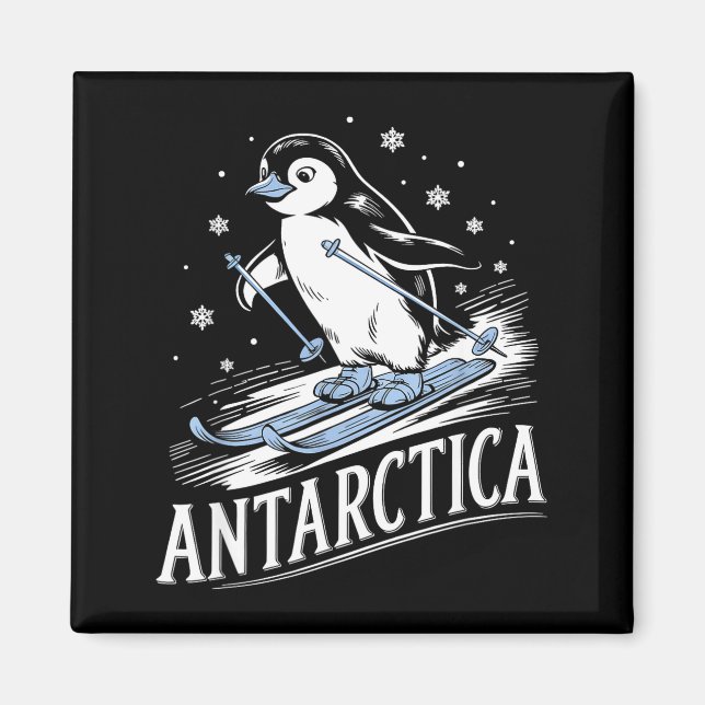 Funny skiing penguin antarctica winter vacation magnet (Front)