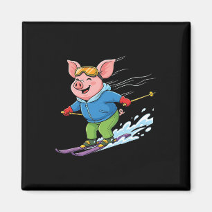 Funny Skiing Pig Alpine Snow Sports Winter Magnet