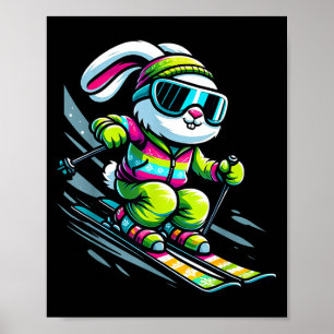 Funny skiing player bunny kids womens men easter poster