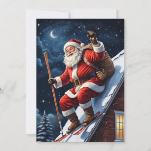 Funny Skiing Red Christmas Santa Claus  Holiday Card
