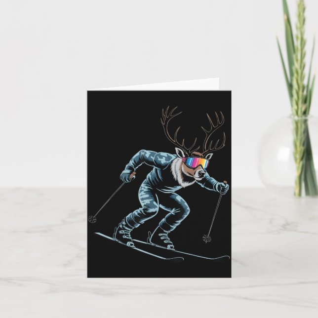 Funny Skiing Reindeer Ski Winter Srt Snowboarder S Card (Front)