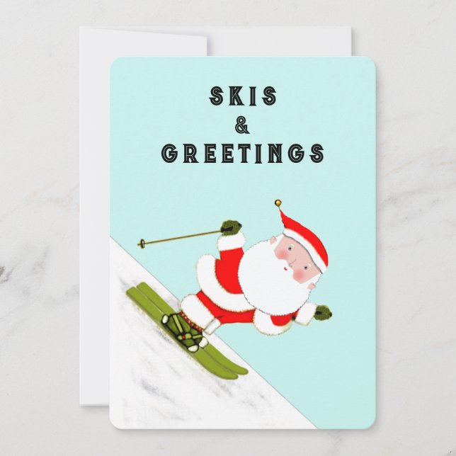 Funny Skiing Santa Holiday Card (Front)