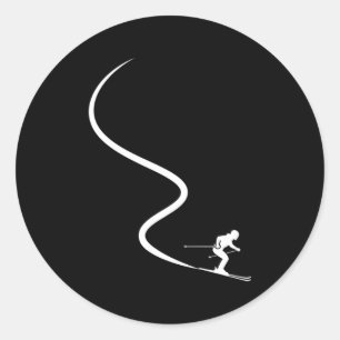 Funny skiing skier silhouette powder trail mountai classic round sticker