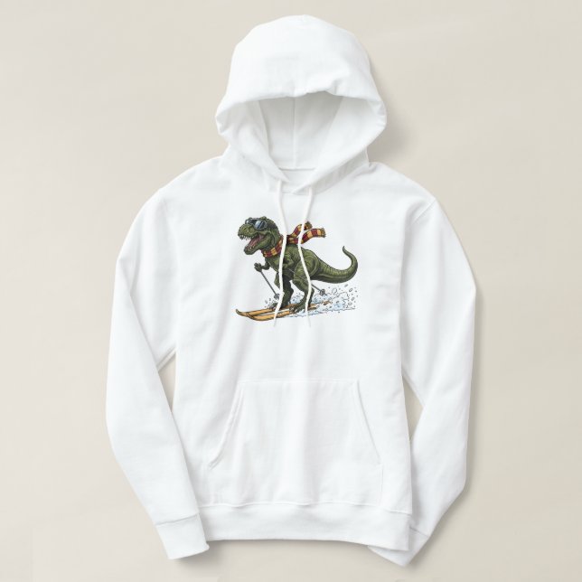 Funny Skiing T-Rex Hoodie (Design Front)