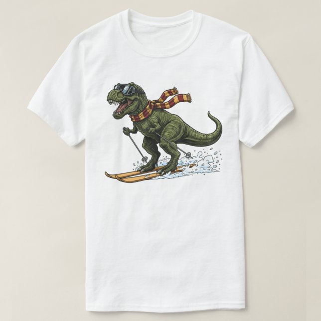 Funny Skiing T-Rex T-Shirt (Design Front)