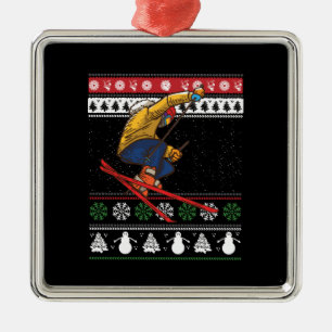 Funny Skiing Ugly Christmas Metal Ornament