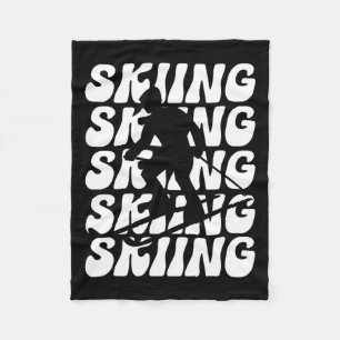 Funny Skiing Winter Sports Groovy Retro Ski Skiing Fleece Blanket