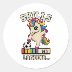Funny Skills Loading Soccer Unicorn Play Game Hair Classic Round Sticker