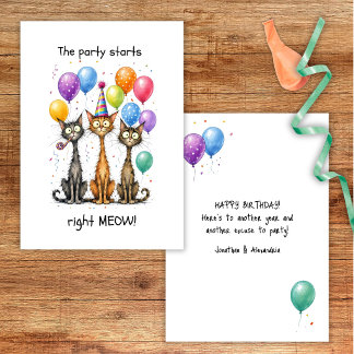 Funny Skinny Cats Birthday Card