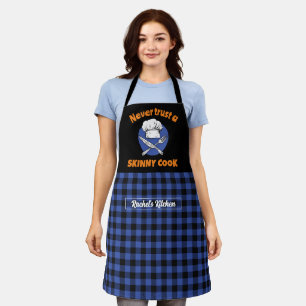 Funny Skinny Cook Black Blue Plaid Pattern Apron