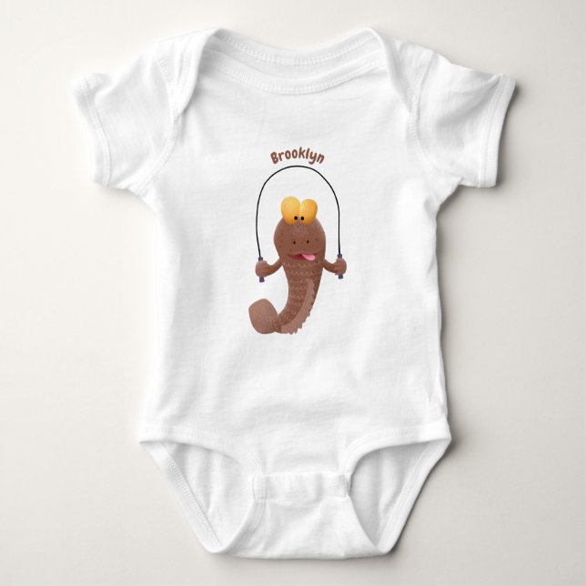Funny skipping mudskipper fish cartoon  baby bodysuit (Front)