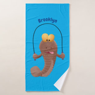 Funny skipping mudskipper fish cartoon bath towel set