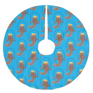 Funny skipping mudskipper fish cartoon brushed polyester tree skirt