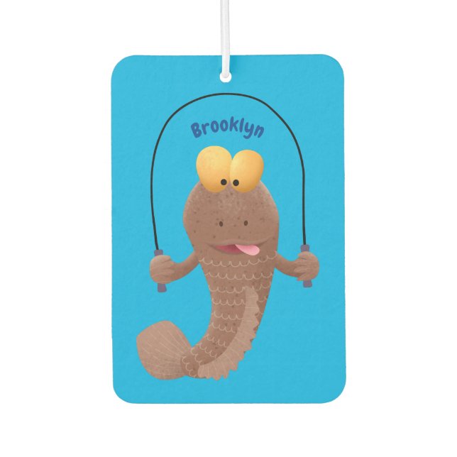 Funny skipping mudskipper fish cartoon  car air freshener (Front)