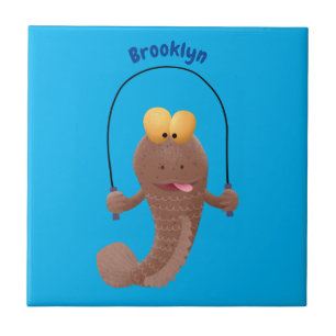 Funny skipping mudskipper fish cartoon  ceramic tile