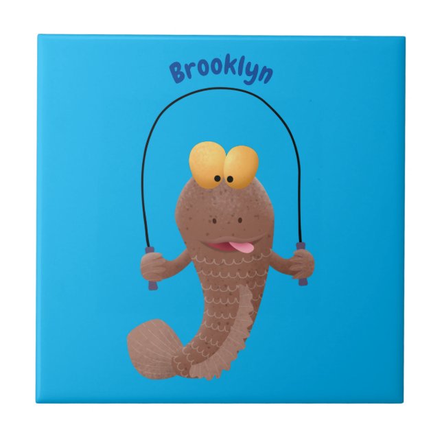 Funny skipping mudskipper fish cartoon  ceramic tile (Front)