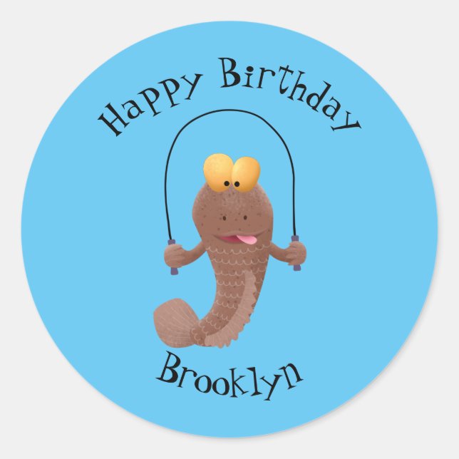 Funny skipping mudskipper fish cartoon classic round sticker (Front)
